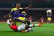 LONDON, ENGLAND - MARCH 25: Bacary Sagna of Arsenal tackles Wayne Routledge of Swansea City during the Barclays Premier League match between Arsenal and Swansea City at Emirates Stadium on March 25, 2014 in London, England. (Photo by Julian Finney/Gett