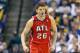 INDIANAPOLIS, IN - APRIL 28: Kyle Korver #26 of the Atlanta Hawks celebrates after making a three point shot against the Indiana Pacers in Game 5 of the Eastern Conference Quarterfinals during the 2014 NBA Playoffs at Bankers Life Fieldhouse on April 28,