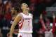 Apr 30, 2014; Houston, TX, USA; Houston Rockets guard Jeremy Lin (7) reacts after making a basket during the second quarter against the Portland Trail Blazers in game five of the first round of the 2014 NBA Playoffs at Toyota Center. Mandatory Credit: Tro