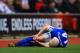 SOUTHAMPTON, ENGLAND - APRIL 26: Steven Naismith of Everton lies injured after clashing with Dejan Lovren of Southampton (not pictured) during the Barclays Premier League match between Southampton and Everton at St Mary's Stadium on April 26, 2014 in Sou