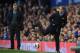 LIVERPOOL, ENGLAND - MARCH 16: Manchester City Manager Roberto Mancini controls the ball as Everton Manager David Moyes looks on during the Barclays Premier League match between Everton and Manchester City at Goodison Park on March 16, 2013 in Liverpool,