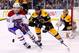 BOSTON, MA - MAY 01: Matt Bartkowski #43 of the Boston Bruins and Lars Eller #81 of the Montreal Canadiens chase down a puck into the corner in the first overtime period in Game One of the Second Round of the 2014 NHL Stanley Cup Playoffs on May 1, 2014 i