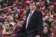 Apr 20, 2014; Houston, TX, USA; Houston Rockets head coach Kevin McHale watches from the sidelines during the second quarter against the Portland Trail Blazers in game one during the first round of the 2014 NBA Playoffs at Toyota Center. Mandatory Credit:
