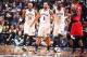 BROOKLYN, NY - APRIL 27: Paul Pierce #34, Deron Williams #8 and Kevin Garnett #2 of the Brooklyn Nets walk up court against the Toronto Raptors during Game Four of the Eastern Conference Quarterfinals at Barclays Center in Brooklyn. NOTE TO USER: User e