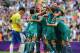 LONDON, ENGLAND - AUGUST 11: Mexico players celebrate after winning gold in the Men's Football Final between Brazil and Mexico on Day 15 of the London 2012 Olympic Games at Wembley Stadium on August 11, 2012 in London, England. (Photo by Jeff J Mitchell