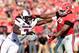 Sep 7, 2013; Athens, GA, USA; South Carolina Gamecocks defensive end Jadeveon Clowney (7) works against the blocking by Georgia Bulldogs offensive tackle Kenarious Gates (72) during the second quarter at Sanford Stadium. Mandatory Credit: Dale Zanine-USA