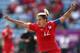 COVENTRY, ENGLAND - JULY 28: Christine Sinclair of Canada celebrates scoring a goal during the Women's Football first round Group F Match of the London 2012 Olympic Games between Canada and South Africa, at City of Coventry Stadium on July 28, 2012 in Co
