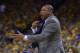 Apr 27, 2014; Oakland, CA, USA; Los Angeles Clippers head coach Doc Rivers reacts against the Golden State Warriors during the first quarter in game four of the first round of the 2014 NBA Playoffs at Oracle Arena. Mandatory Credit: Kyle Terada-USA TODAY