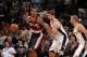 SAN ANTONIO, TX - MAY 6: LaMarcus Aldridge #12 of the Portland Trail Blazers controls the ball against Tiago Splitter #22 of the San Antonio Spurs in Game One of the Western Conference Semi-Finals during the 2014 NBA Playoffs at AT&T Center on May 6, 2014