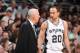SAN ANTONIO, TX - MAY 6: Manu Ginobili #20 of the San Antonio Spurs talks with Head Coach Gregg Popovich in Game One of the Western Conference Semi-Finals against the Portland Trail Blazers during the 2014 NBA Playoffs at AT&T Center on May 6, 2014 in San