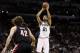 May 6, 2014; San Antonio, TX, USA; San Antonio Spurs forward Tim Duncan (21) shoots the ball over Portland Trail Blazers center Robin Lopez (42) in game one of the second round of the 2014 NBA Playoffs at AT&T Center. Mandatory Credit: Soobum Im-USA TODAY