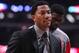 Feb 21, 2014; Chicago, IL, USA; Chicago Bulls point guard Derrick Rose (1) during the first quarter against the Denver Nuggets at the United Center. Mandatory Credit: Dennis Wierzbicki-USA TODAY Sports