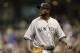 MILWAUKEE, WI - MAY 10: C.C. Sabathia of the New York Yankees walks to the dugout after getting pulled from the game in the top of the sixth inning against the Milwaukee Brewers during the Interleague game at Miller Park on May 10, 2014 in Milwaukee, Wisc