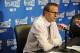 LOS ANGELES, CA - MAY 11: Head coach Scott Brooks of the Oklahoma City Thunder answers questions from the media after a game against the Los Angeles Clippers in Game Four of the Western Conference Semifinals during the 2014 NBA Playoffs at Staples Center
