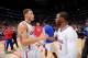 LOS ANGELES, CA - MAY 11: Chris Paul #3 and Blake Griffin #32 of the Los Angeles Clippers celebrate after winning a game against the Oklahoma City Thunder in Game Four of the Western Conference Semifinals during the 2014 NBA Playoffs at Staples Center on