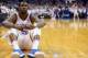 OKLAHOMA CITY, OK - MAY 13: Kevin Durant #35 of the Oklahoma City Thunder sits on the court as Russell Westbrook makes three free throws against the Los Angeles Clippers to take the lead in Game Five of the Western Conference Semifinals during the 2014 N