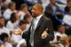 May 13, 2014; Oklahoma City, OK, USA; Los Angeles Clippers head coach Doc Rivers reacts to a call in action against the Oklahoma City Thunder during the first quarter in game five of the second round of the 2014 NBA Playoffs at Chesapeake Energy Arena. Ma