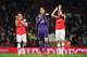 LONDON, ENGLAND - APRIL 28: (L-R) Laurent Koscielny, Wojciech Szczesny and Per Mertesacker of Arsenal applaud the crowd after victory during the Barclays Premier League match between Arsenal and Newcastle United at Emirates Stadium on April 28, 2014 in L
