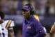 Aug 31, 2013; Arlington, TX, USA; LSU Tigers defensive backs coach Corey Raymond on the sidelines during the game against the Texas Christian Horned Frogs at AT&T Stadium. Mandatory Credit: Matthew Emmons-USA TODAY Sports