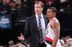 PORTLAND, OR - FEBRUARY 11: Terry Stotts talks to Earl Watson #17 of the Portland Trail Blazers during the game against the Oklahoma City Thunder on February 11, 2014 at the Moda Center Arena in Portland, Oregon. NOTE TO USER: User expressly acknowledges