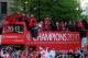 MANCHESTER, ENGLAND - MAY 13: Manchester United celebrate with the Barclays Premier League trophy during the Manchester United Premier League Winners Parade at Manchester Town Hall on May 13, 2013 in Manchester, England. (Photo by Chris Brunskill/Getty Im