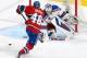 May 17, 2014; Montreal, Quebec, CAN; New York Rangers goalie Henrik Lundqvist (30) makes a save against Montreal Canadiens center Daniel Briere (48) during the third period in game one of the Eastern Conference Finals of the 2014 Stanley Cup Playoffs at