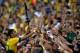 RIO DE JANEIRO, BRAZIL - JUNE 30: Neymar of Brazi celebrates with fans at the end of the FIFA Confederations Cup Brazil 2013 Final match between Brazil and Spain at Maracana on June 30, 2013 in Rio de Janeiro, Brazil. (Photo by Laurence Griffiths/Getty