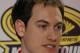 Joey Logano answers media in Charlotte before the 2014 season.
