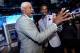 NEW YORK - MAY 20: NBA Legend Julius Erving measures his hands with draft prospect Noah Vonleh at a reception prior to the 2014 NBA Draft Lottery on May 20, 2014 at the ABC News' 'Good Morning America' Times Square Studio in New York City. NOTE TO USER: