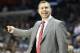 Mar 24, 2014; Memphis, TN, USA; Memphis Grizzlies head coach Dave Joerger reacts to a call during the first half against the Minnesota Timberwolves at FedExForum. Mandatory Credit: Nelson Chenault-USA TODAY Sports