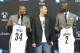 BROOKLYN, NY - July 18: Nets majority owner Mikhail Prokhorov joins Kevin Garnett #2, Paul Pierce #34, and Jason Terry #31 of the Brooklyn Nets during a press conference at the Barclays Center on July 18, 2013 in the Brooklyn borough of New York City. NO