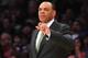 April 5, 2013; Los Angeles, CA, USA; Memphis Grizzlies head coach Lionel Hollins watches game action against the Los Angeles Lakers during the second half at Staples Center. Mandatory Credit: Gary A. Vasquez-USA TODAY Sports