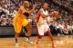 MIAMI, FL - May 24: Ray Allen #34 of the Miami Heat handles the ball against David West #21 of the Indiana Pacers in Game Three of the Eastern Conference Finals during the 2014 NBA playoffs at the American Airlines Arena in Miami, Florida on May 24, 2014.