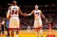 MIAMI, FL - APRIL 17: Chris Andersen #11 and Ray Allen #34 of the Miami Heat celebrate during a game against the Orlando Magic on April 17, 2013 at American Airlines Arena in Miami, Florida. NOTE TO USER: User expressly acknowledges and agrees that, by do