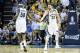 Apr 27, 2013; Memphis, TN, USA; Memphis Grizzlies forward Zach Randolph (50) and center Marc Gasol (33) celebrate after a score against the Los Angeles Clippers during game four of the first round of the 2013 NBA playoffs at the FedEx Forum. Memphis defea