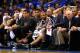 OKLAHOMA CITY, OK - MAY 27: Head coach Gregg Popovich of the San Antonio Spurs looks on with Tony Parker #9, Tim Duncan #21 and Danny Green #4 late in the fourth quarter against the Oklahoma City Thunder during Game Four of the Western Conference Finals o