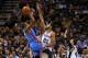 SAN ANTONIO, TX - MAY 21: Kevin Durant #35 of the Oklahoma City Thunder has his shot blocked by Tim Duncan #21 of the San Antonio Spurs in the first quarter in Game Two of the Western Conference Finals during the 2014 NBA Playoffs at AT&T Center on May 2