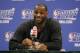 May 28, 2014; Indianapolis, IN, USA; Miami Heat forward LeBron James answers questions during a press conference following game five against the Indiana Pacers of the Eastern Conference Finals of the 2014 NBA Playoffs at Bankers Life Fieldhouse. Indiana d