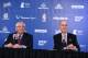 LONDON, ENGLAND - JANUARY 16: NBA Commissioner David Stern and NBA Deputy Commissioner Adam Silver addresses the media prior to the game of the Brooklyn Nets against the Atlanta Hawks as part of the 2014 Global Games on January 16, 2014 at The O2 Arena i