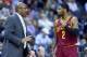 MEMPHIS, TN - MARCH 01: Mike Brown the head coach of the Cleveland Cavaliers gives instructions to Kyrie Irving #2 during the game against the Memphis Grizzlies at FedExForum on March 1, 2014 in Memphis, Tennessee. NOTE TO USER: User expressly acknowl