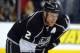 May 26, 2014; Los Angeles, CA, USA; Los Angeles Kings defenseman Matt Greene (2) against the Chicago Blackhawks in game four of the Western Conference Final of the 2014 Stanley Cup Playoffs at Staples Center. The Kings defeated the Blackhawks 5-2 to take