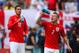 MIAMI GARDENS, FL - JUNE 04: Chris Smalling of England and Jack Wilshere of England take a drink during the International friendly match between England and Ecuador at Sun Life Stadium on June 4, 2014 in Miami Gardens, Florida. (Photo by Richard Heathcot