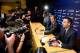 BARCELONA, SPAIN - JANUARY 23: FCB President Sandro Rosell (L) and FCB Vice-President Josep Maria Bartomeu face the media during the press conference announcing his resgination as FCB president on January 23, 2014 in Barcelona, Spain. FCB President Sandr