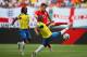 MIAMI GARDENS, FL - JUNE 04: Luke Shaw of England and Jorge Guagua of Ecuador battle for the ball during the International friendly match between England and Ecuador at Sun Life Stadium on June 4, 2014 in Miami Gardens, Florida. (Photo by Richard Heathc