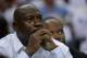 CHARLOTTE, NC - APRIL 26: Michael Jordan watches as the Charlotte Bobcats play the Miami Heat in Game Three of the Eastern Conference Quarterfinals during the 2014 NBA Playoffs at Time Warner Cable Arena on April 26, 2014 in Charlotte, North Carolina. NO
