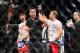 Sep 4, 2013; Belo Horizonte, BRAZIL; Ali Bagautinov reacts after defeating Marcos Vinicius Vina (left) during UFC Fight Night at Mineirinho Arena. Mandatory Credit: Jason Silva-USA TODAY Sports