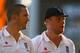 KINGSTON, JAMAICA - FEBRUARY 06: Kevin Pietersen (L) and Andrew Flintoff of England walk off the field at the end of day three of the 1st Test between The West Indies and England played at Sabina Park on February 6, 2009 in Kingston, Jamaica (Photo by J