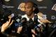 LOS ANGELES, CA - JANUARY 5: Kobe Bryant #24 of the Los Angeles Lakers speaks to the media before a game against the Denver Nuggets at STAPLES Center on January 5, 2013 in Los Angeles, California. NOTE TO USER: User expressly acknowledges and agrees that