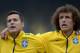 SAO PAULO, BRAZIL - JUNE 06: Goalkeeper Julio Cesar and David Luiz of Brazil sing the anthem before the International Friendly Match between Brazil and Serbia at Morumbi Stadium on June 06, 2014 in Sao Paulo, Brazil. (Photo by Buda Mendes/Getty Images)