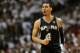 Jun 10, 2014; Miami, FL, USA; San Antonio Spurs guard Danny Green (4) reacts during the second quarter of game three of the 2014 NBA Finals against the Miami Heat at American Airlines Arena. Mandatory Credit: Steve Mitchell-USA TODAY Sports